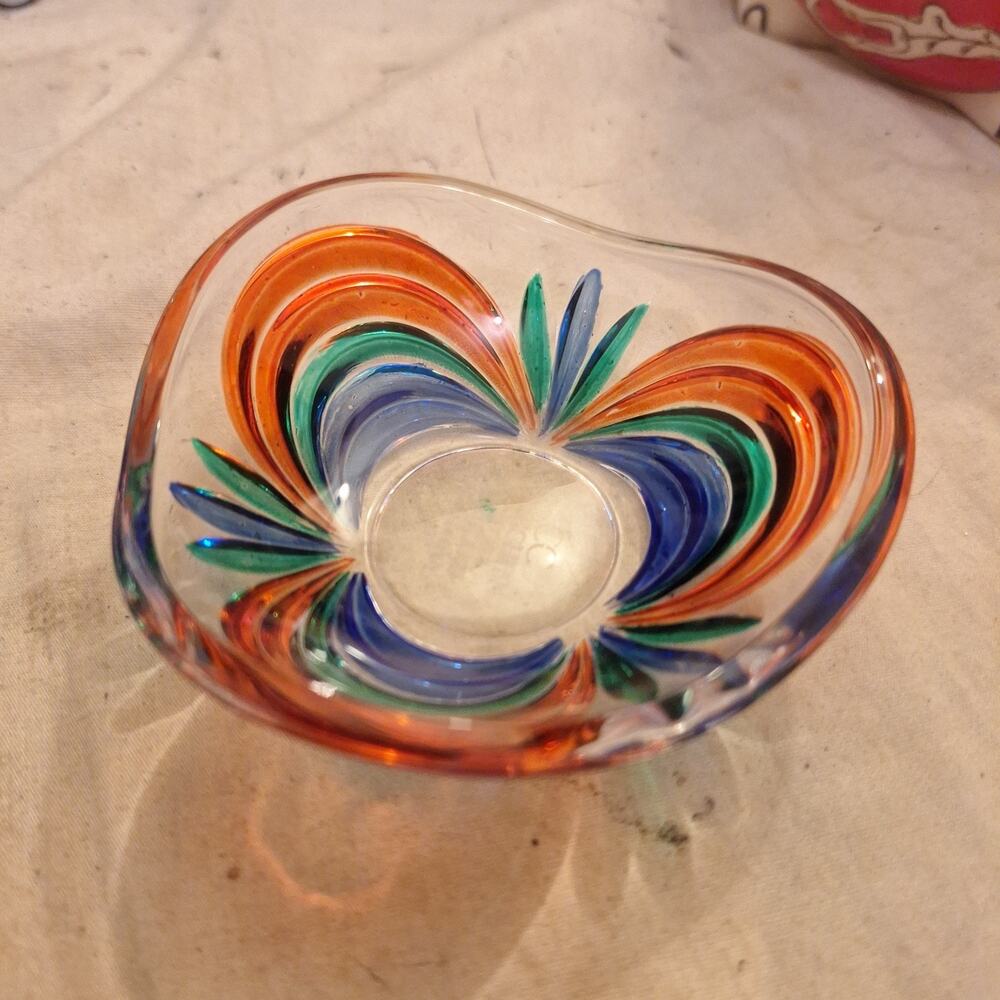 CC Zecchin Painted By Murano Italy Small Art Glass Bowl Dish Luxurious No Chips